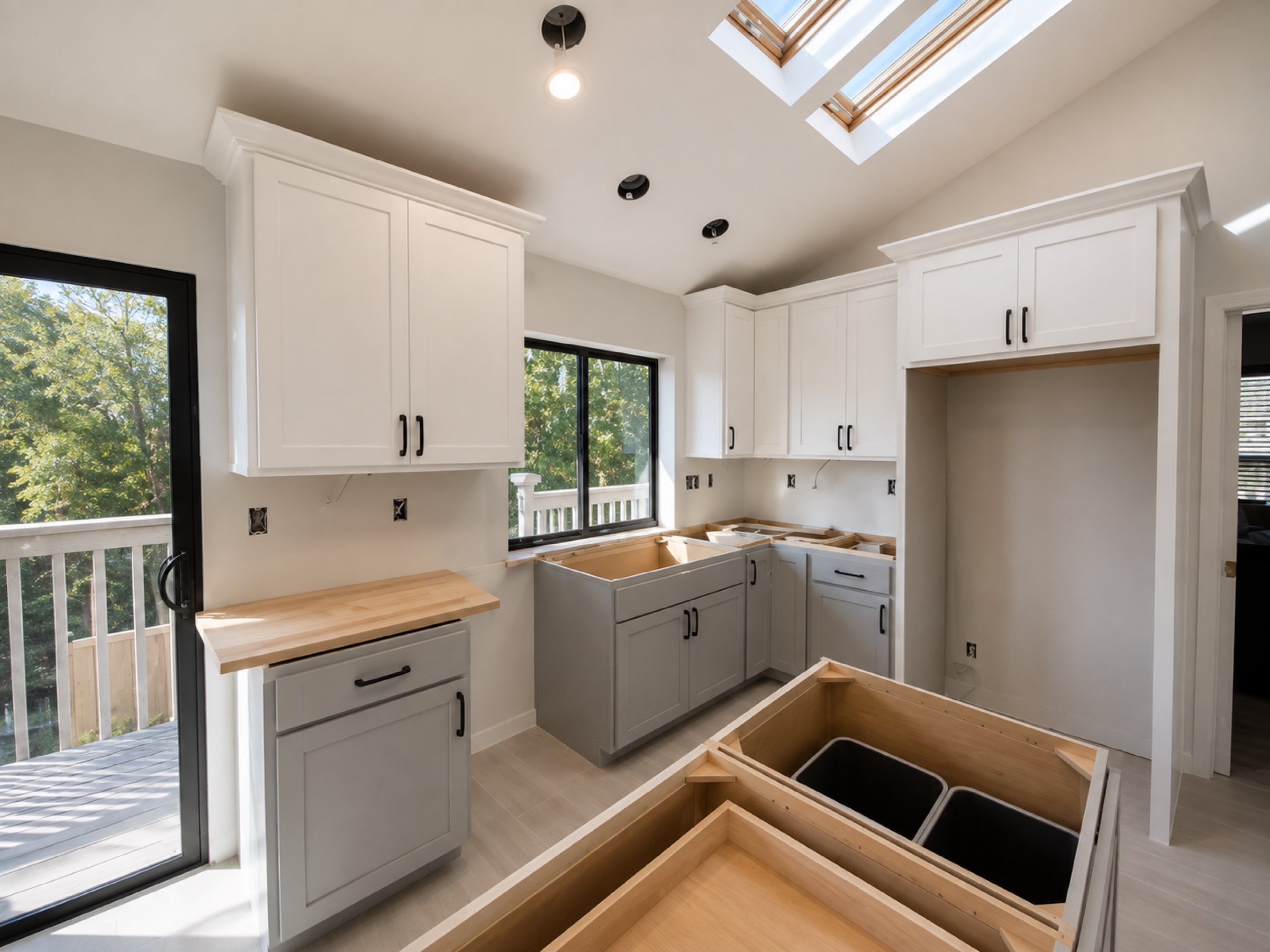 ADU kitchen under construction with skylight San Diego