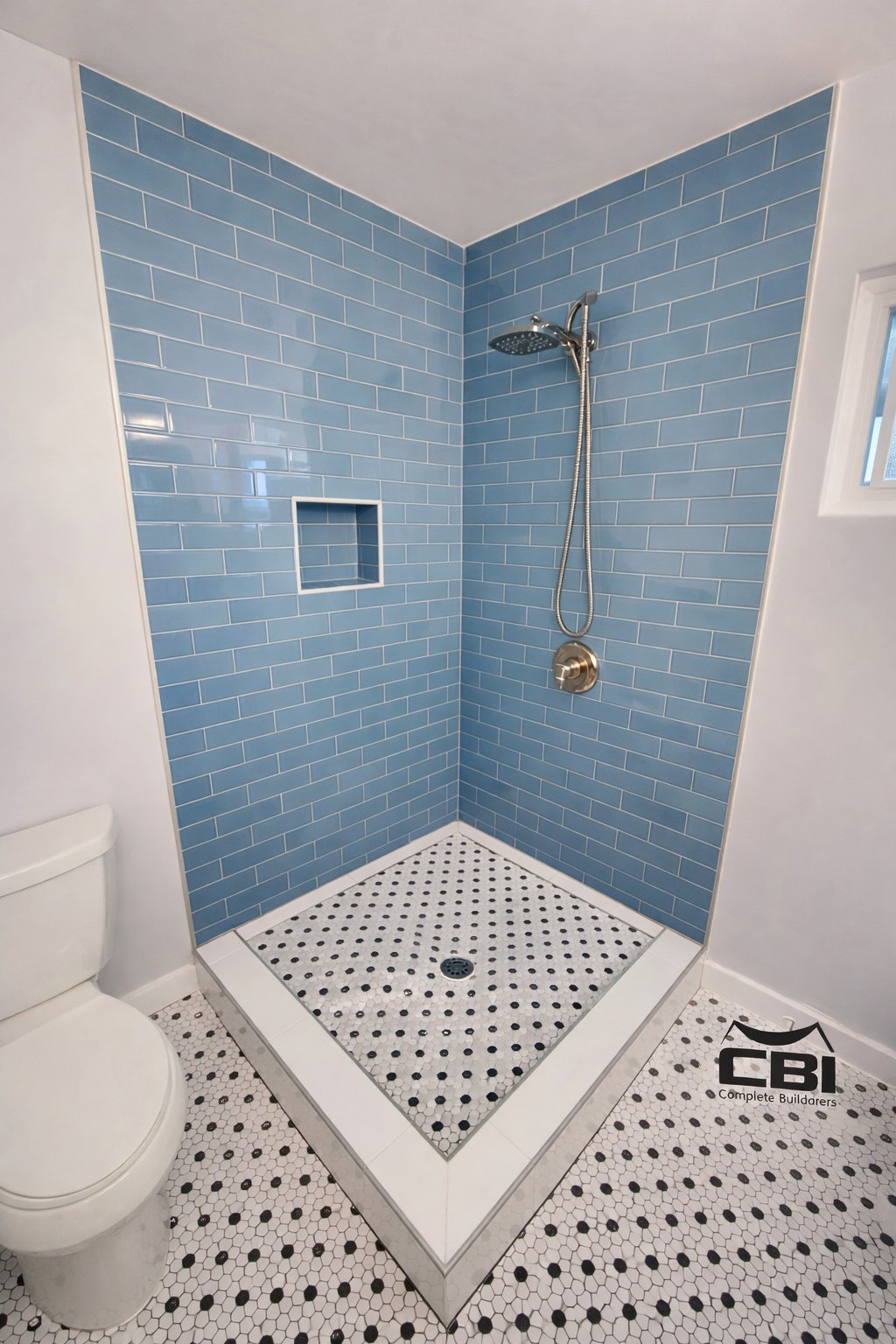 Bathroom remodel blue tile shower San Diego