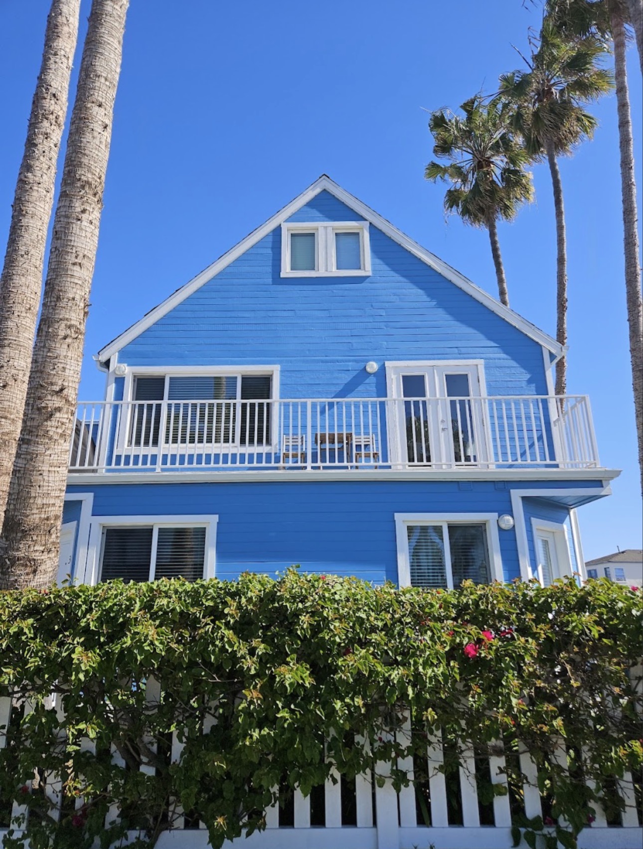 Exterior paint renovation blue beach house palm trees San Diego - Complete Builders Inc