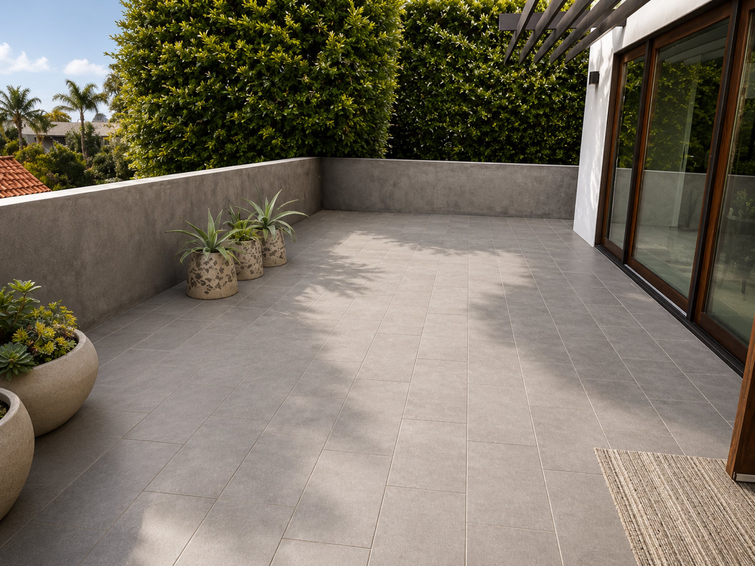 Courtyard patio with wood framed doors San Diego